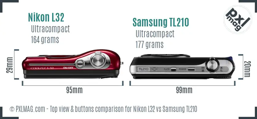 Nikon L32 vs Samsung TL210 top view buttons comparison