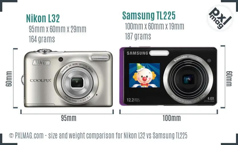 Nikon L32 vs Samsung TL225 size comparison
