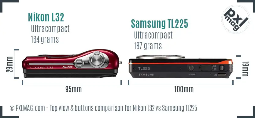 Nikon L32 vs Samsung TL225 top view buttons comparison