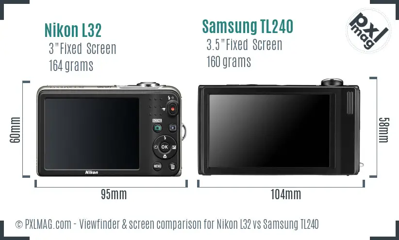 Nikon L32 vs Samsung TL240 Screen and Viewfinder comparison