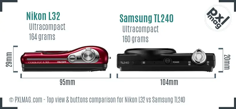 Nikon L32 vs Samsung TL240 top view buttons comparison