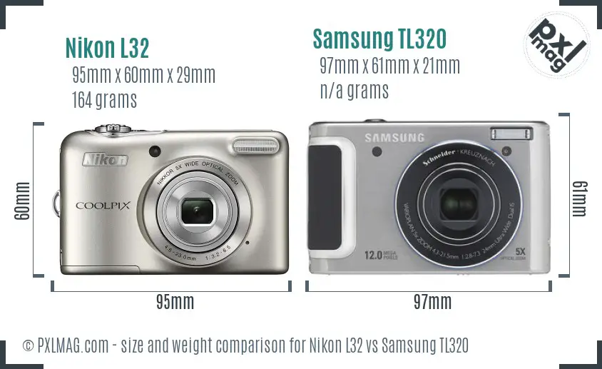 Nikon L32 vs Samsung TL320 size comparison