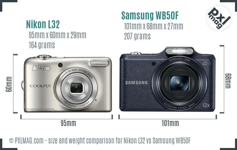 Nikon L32 vs Samsung WB50F size comparison