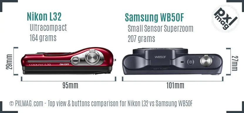 Nikon L32 vs Samsung WB50F top view buttons comparison