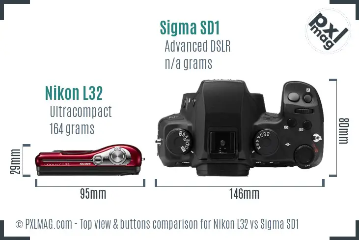 Nikon L32 vs Sigma SD1 top view buttons comparison