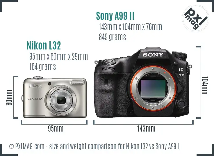 Nikon L32 vs Sony A99 II size comparison