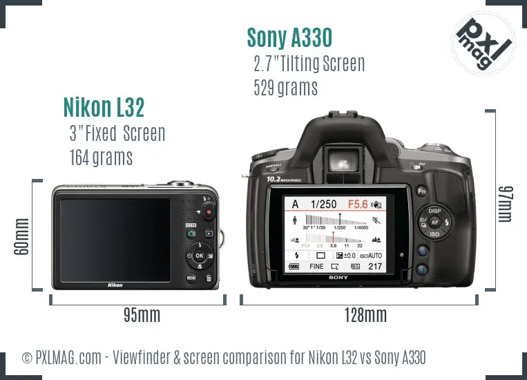 Nikon L32 vs Sony A330 Screen and Viewfinder comparison