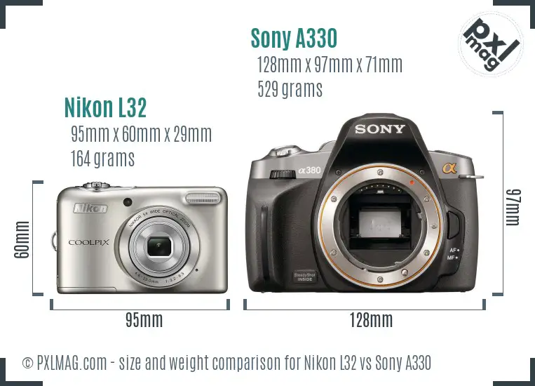 Nikon L32 vs Sony A330 size comparison