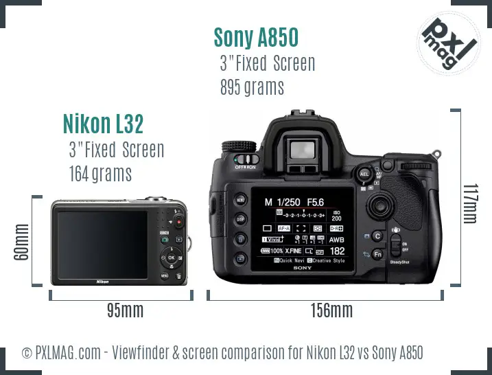Nikon L32 vs Sony A850 Screen and Viewfinder comparison