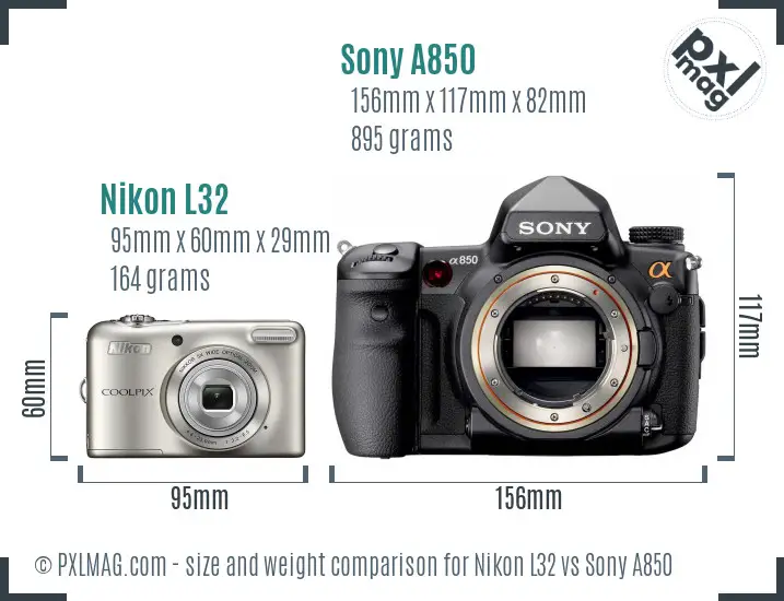 Nikon L32 vs Sony A850 size comparison