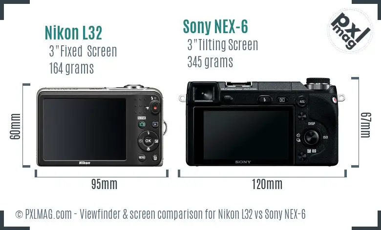 Nikon L32 vs Sony NEX-6 Screen and Viewfinder comparison