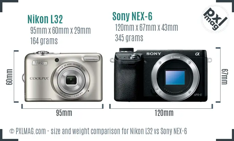 Nikon L32 vs Sony NEX-6 size comparison