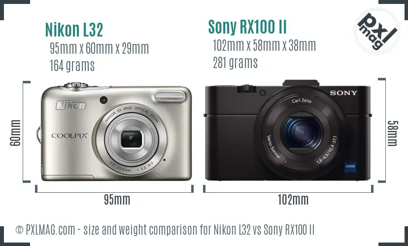 Nikon L32 vs Sony RX100 II size comparison