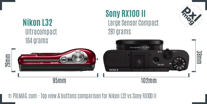 Nikon L32 vs Sony RX100 II top view buttons comparison