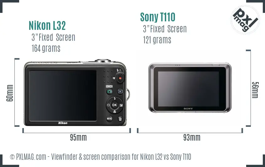 Nikon L32 vs Sony T110 Screen and Viewfinder comparison