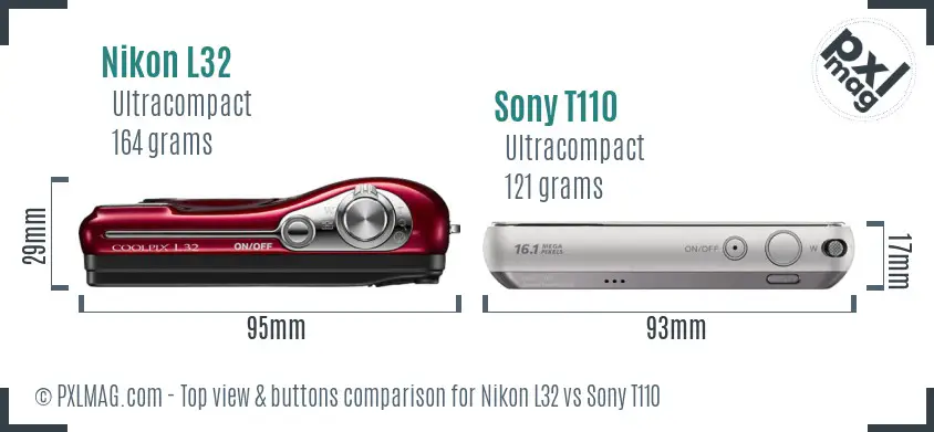 Nikon L32 vs Sony T110 top view buttons comparison