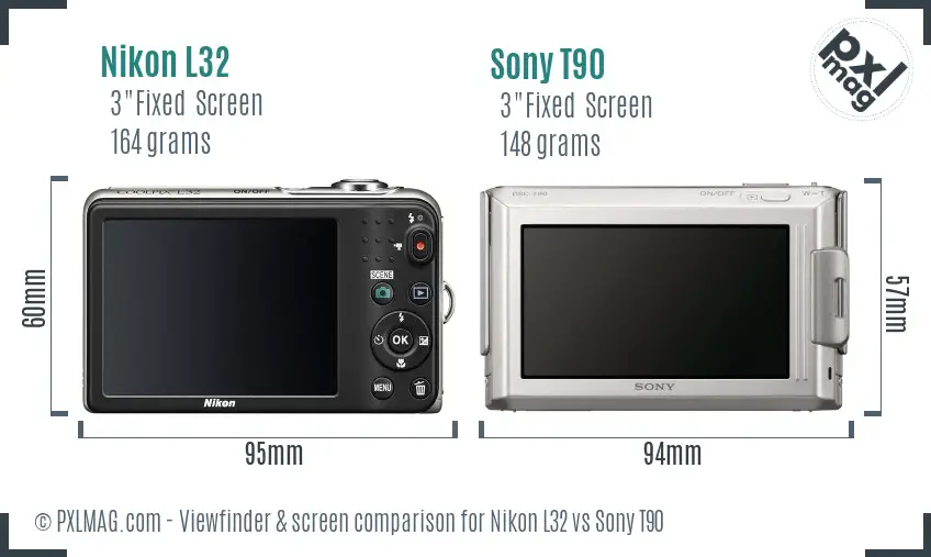 Nikon L32 vs Sony T90 Screen and Viewfinder comparison