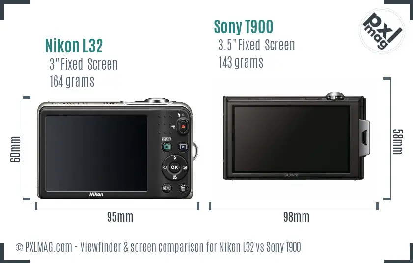 Nikon L32 vs Sony T900 Screen and Viewfinder comparison