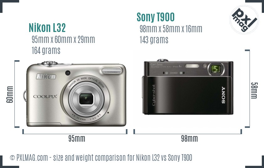Nikon L32 vs Sony T900 size comparison