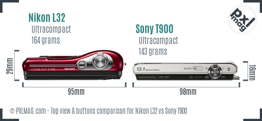 Nikon L32 vs Sony T900 top view buttons comparison