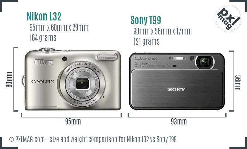 Nikon L32 vs Sony T99 size comparison