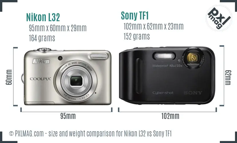 Nikon L32 vs Sony TF1 size comparison