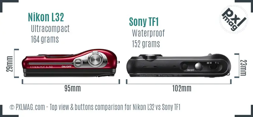 Nikon L32 vs Sony TF1 top view buttons comparison