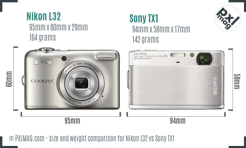 Nikon L32 vs Sony TX1 size comparison