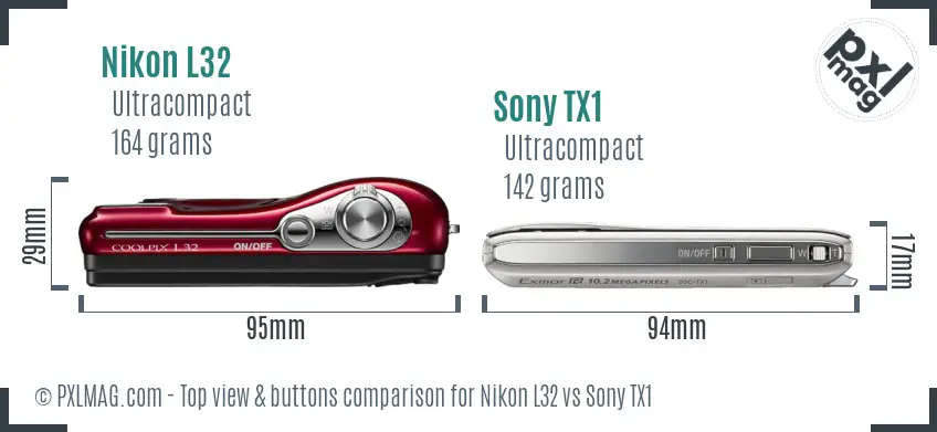 Nikon L32 vs Sony TX1 top view buttons comparison