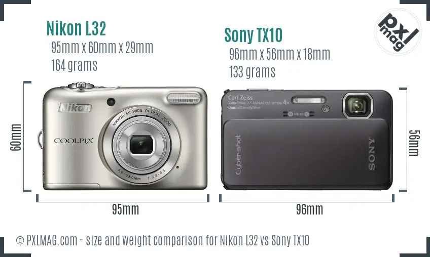 Nikon L32 vs Sony TX10 size comparison