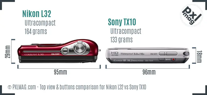 Nikon L32 vs Sony TX10 top view buttons comparison