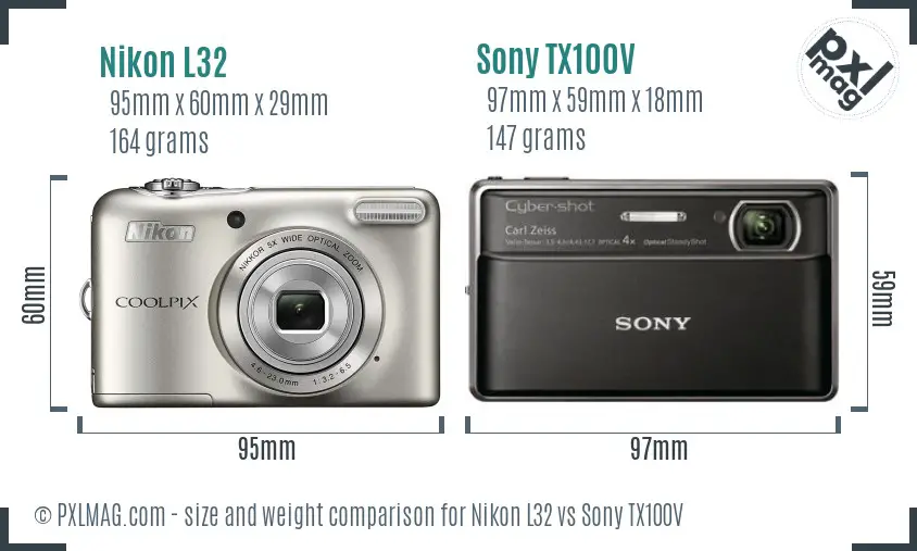 Nikon L32 vs Sony TX100V size comparison