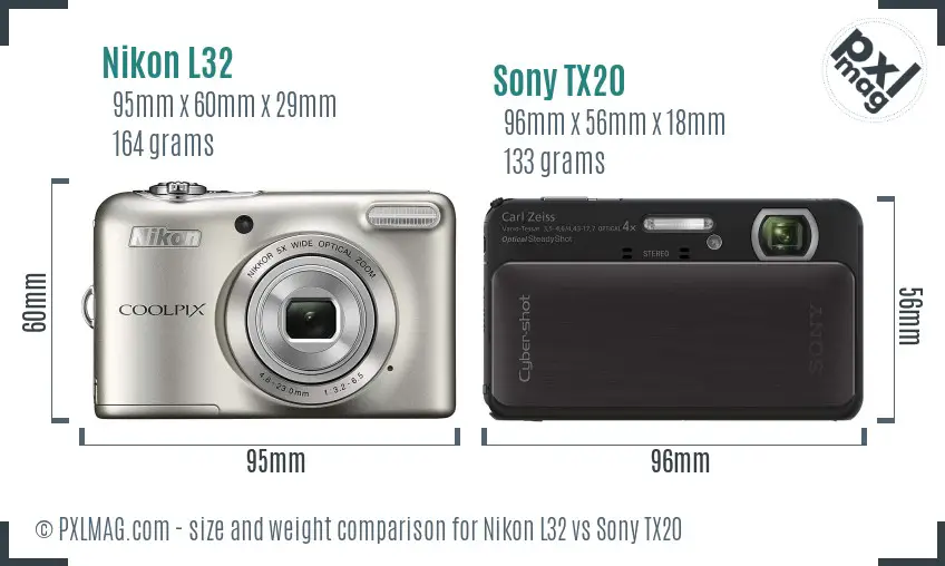 Nikon L32 vs Sony TX20 size comparison