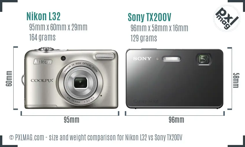 Nikon L32 vs Sony TX200V size comparison