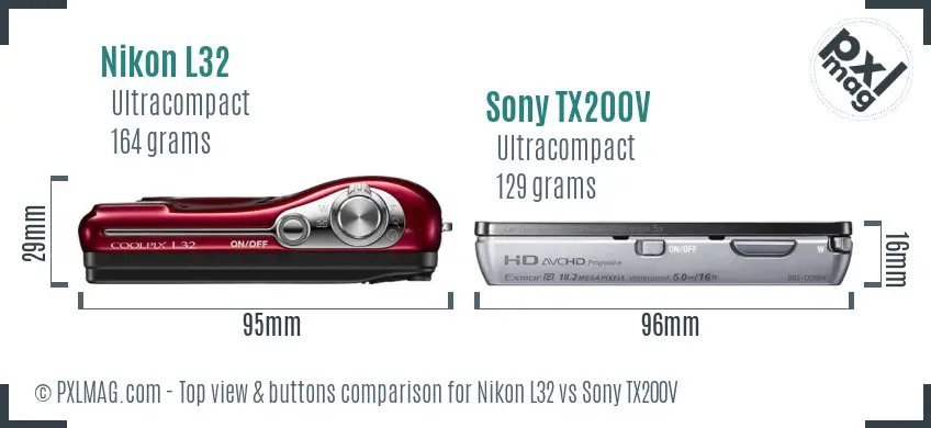 Nikon L32 vs Sony TX200V top view buttons comparison