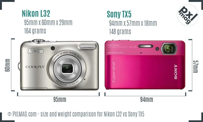 Nikon L32 vs Sony TX5 size comparison