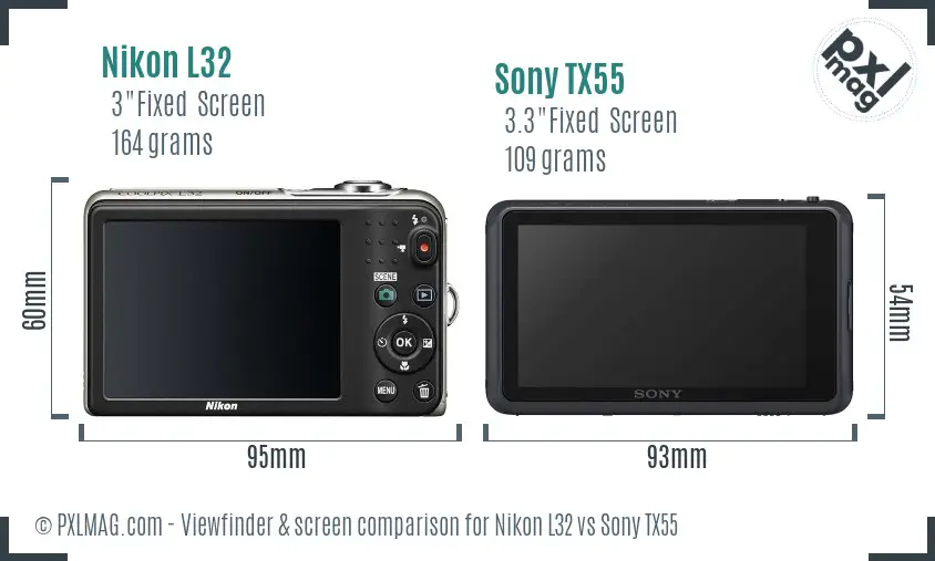 Nikon L32 vs Sony TX55 Screen and Viewfinder comparison