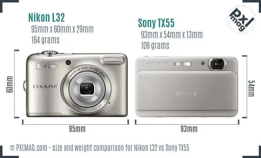 Nikon L32 vs Sony TX55 size comparison