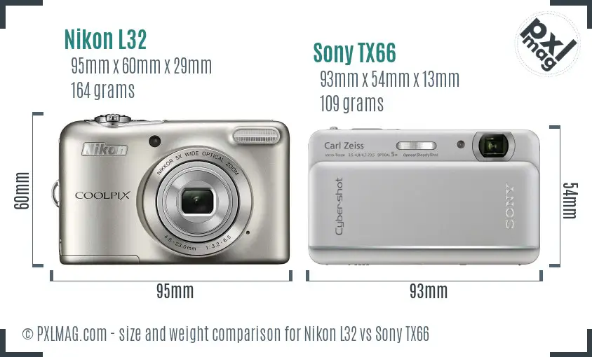 Nikon L32 vs Sony TX66 size comparison