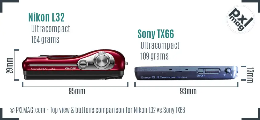 Nikon L32 vs Sony TX66 top view buttons comparison