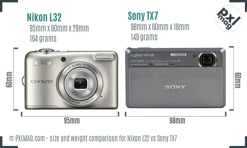 Nikon L32 vs Sony TX7 size comparison