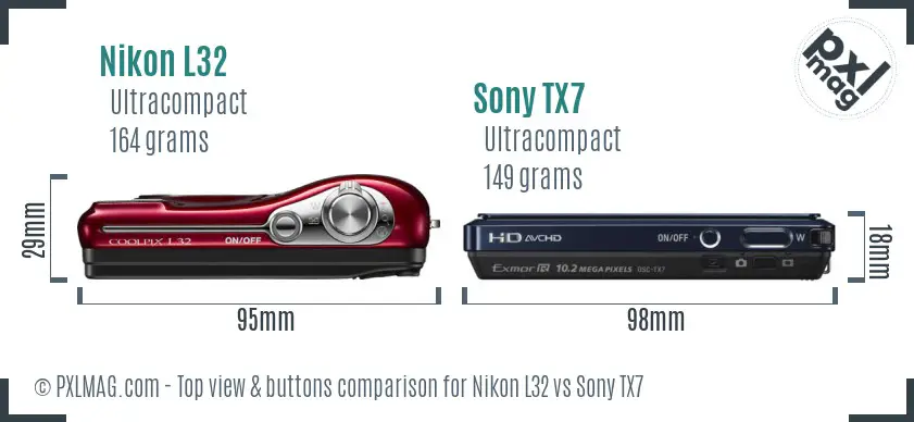 Nikon L32 vs Sony TX7 top view buttons comparison