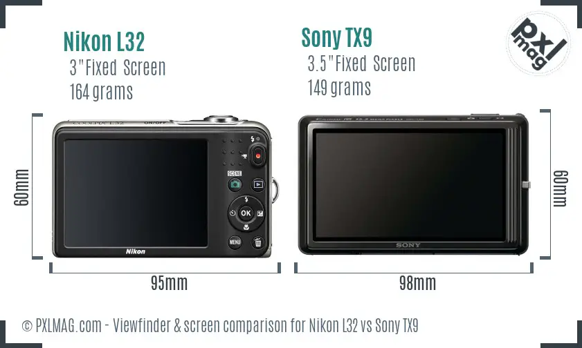 Nikon L32 vs Sony TX9 Screen and Viewfinder comparison