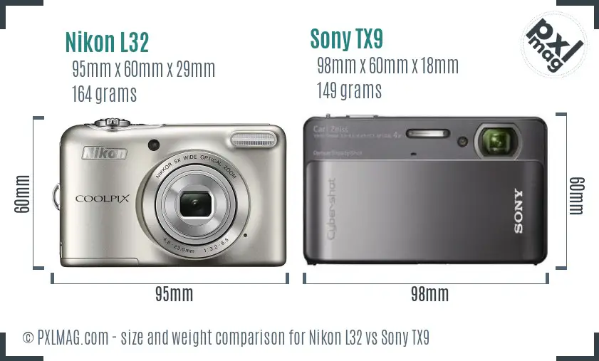 Nikon L32 vs Sony TX9 size comparison