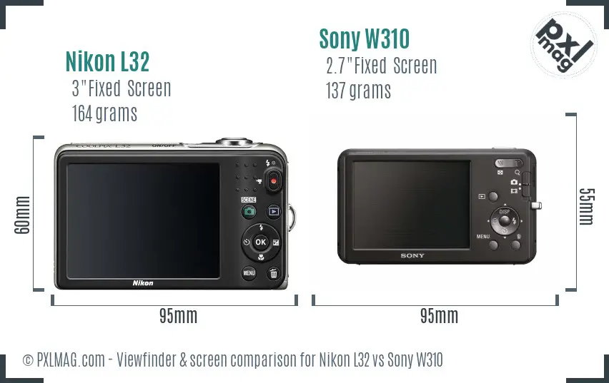 Nikon L32 vs Sony W310 Screen and Viewfinder comparison
