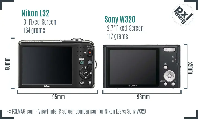 Nikon L32 vs Sony W320 Screen and Viewfinder comparison