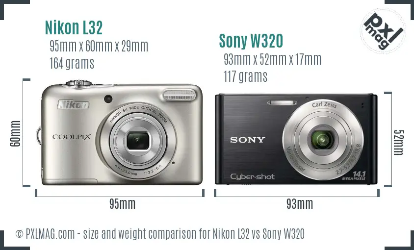 Nikon L32 vs Sony W320 size comparison