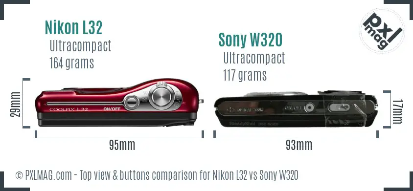 Nikon L32 vs Sony W320 top view buttons comparison