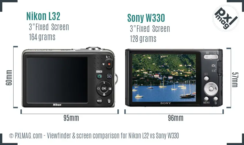 Nikon L32 vs Sony W330 Screen and Viewfinder comparison