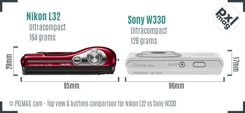 Nikon L32 vs Sony W330 top view buttons comparison